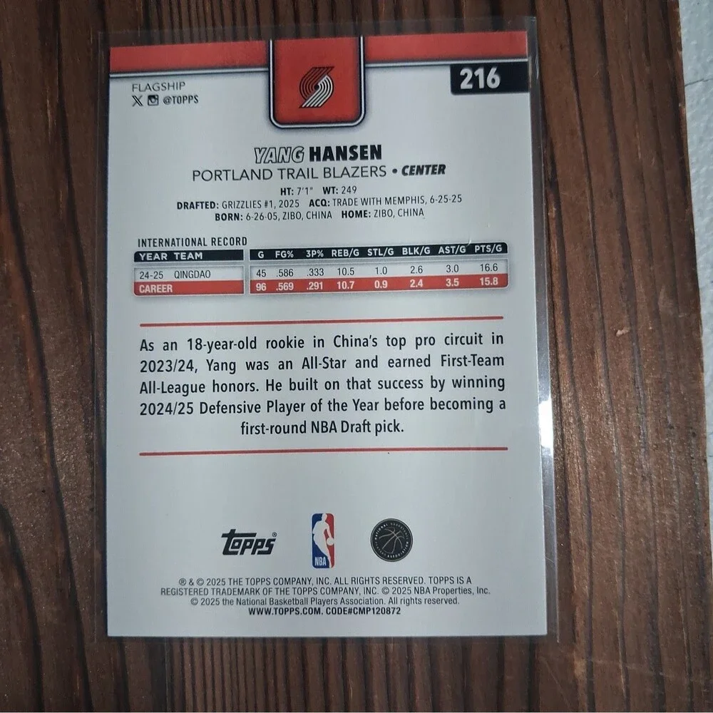 2025-26 Topps - Yang Hansen #216 (RC)